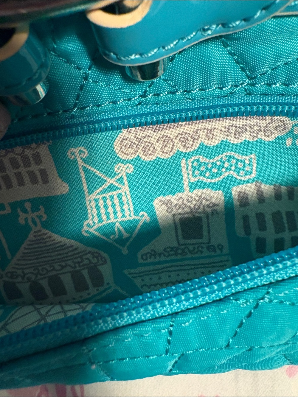 Vera Bradley Turquoise Quilted + Patent Trim Wristlet Clutch - Picture 9 of 12